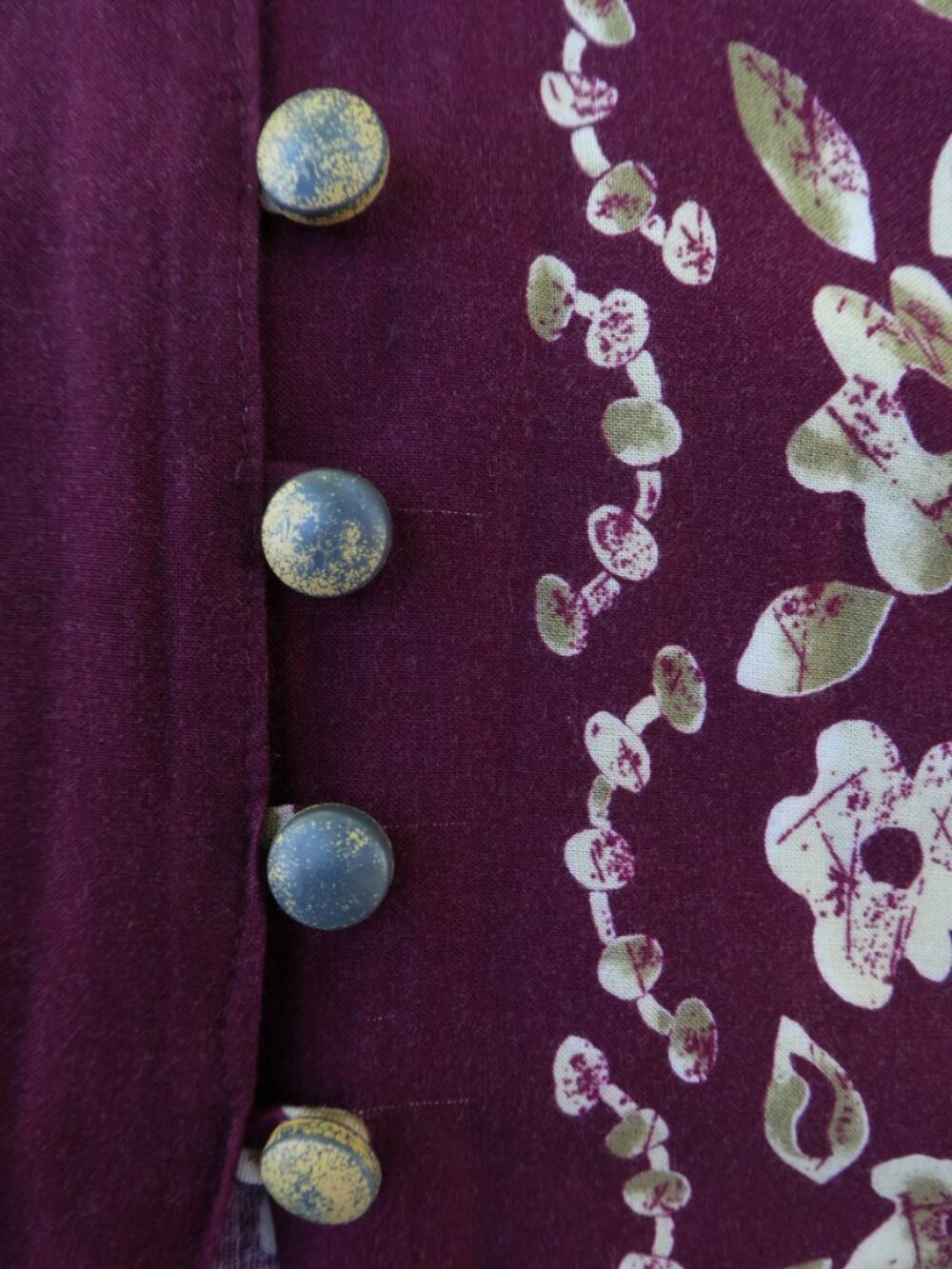 Vintage USA 70s Burgundy Hawaiian Floral Midi Tank Dress Full Button Front Tie - Picture 7 of 8
